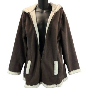 Totes Womens Plus Size M Roomy and Soft Brown Sherpa Lined Jacket Attached Hood